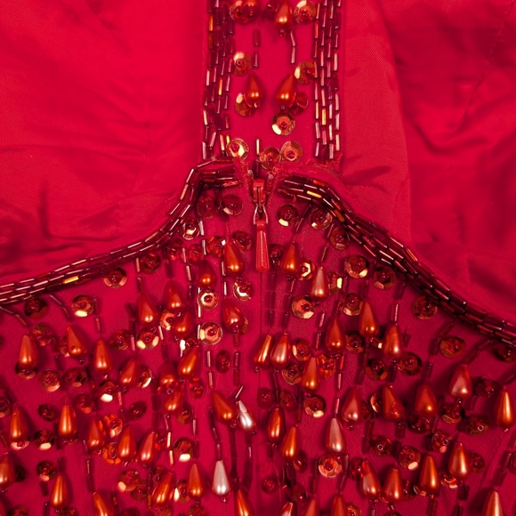 Vintage Alyce Designs Red Beaded Halter Slit Formal Gown Size 10 - Picture 6 of 8